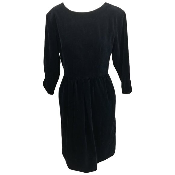 Vintage Petite Lanz Black Velvet Button Back Midi Modest Dress Size 10 Orchestra - Picture 3 of 14